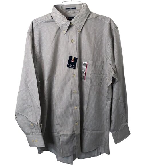 Chaps Other - Chaps NWT Men's Tan/White Striped Twill Button Down Long Sleeve Shirt 16-16.5 L